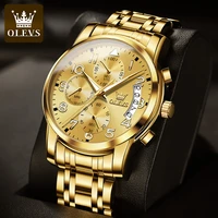 olevs multifunctional quality quartz watch for men waterproof sport stainless steel strap men wristwatch luminous chronograph