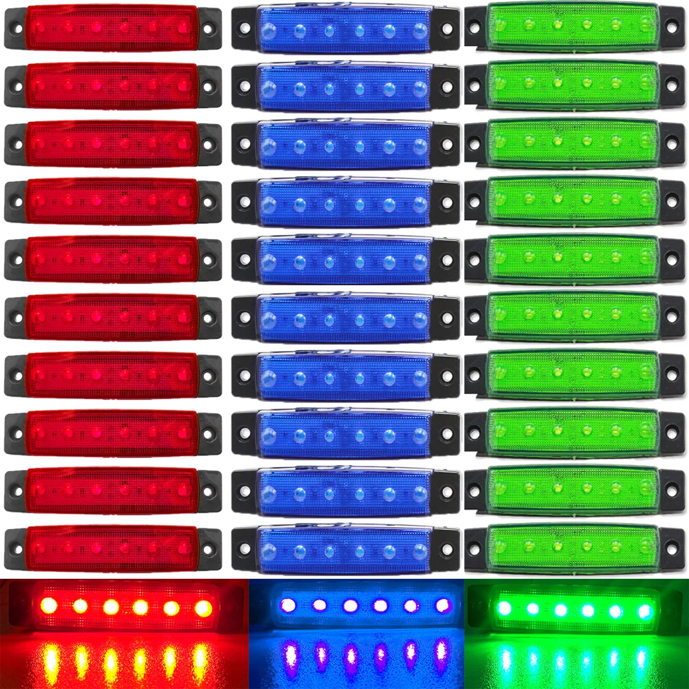 

10Pcs/30Pcs 6SMD LED Warning Lamp Car Signal Brake Rear Warning Tail Light 12V 24V Truck Trailer Side Marker Indicators Light