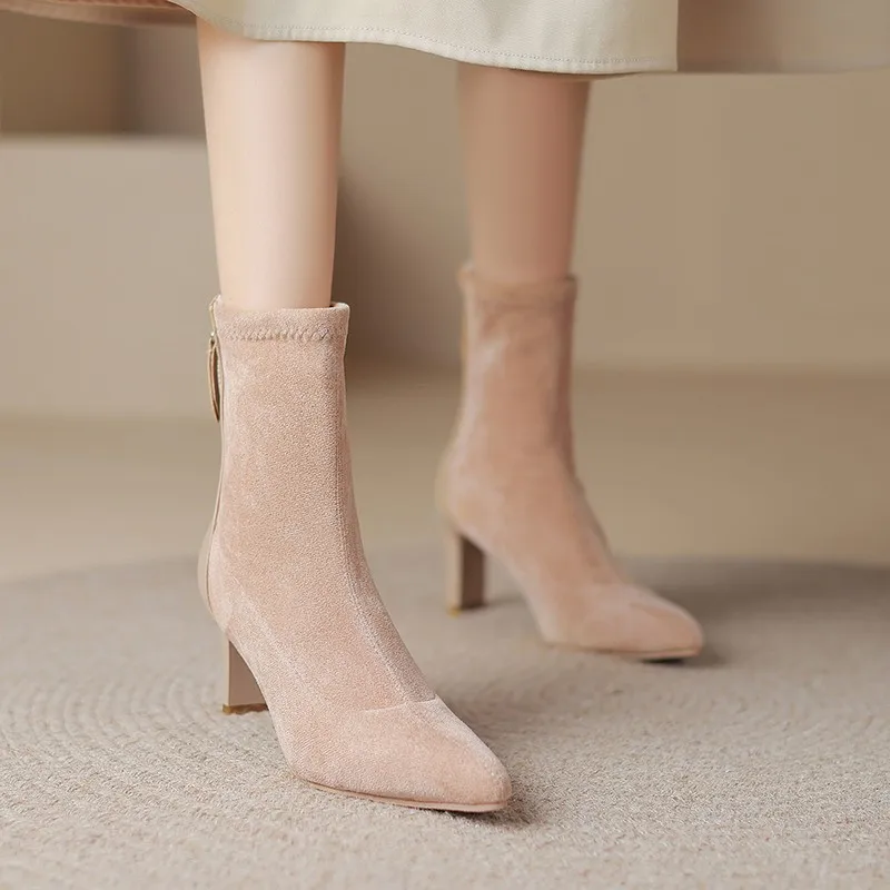 Ботинки-носки телесного цвета женские эластичные ботинки Новинка 2023 летние