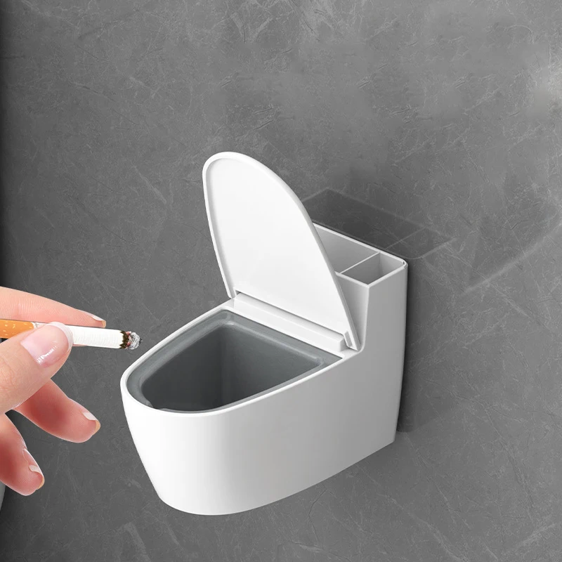 

Creative Toilet Ashtray Living Room Ashproof with Lid High Ashtray Wall-Mounted Countertop Toilet Ashtray for Home Office Use