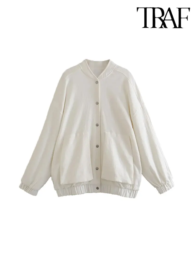 

TRAF 2023 Spring Women Pocket Pilot Jacket Coats Fashion Single Breasted Long Sleeve Causal Street Outerwears Loose Tops