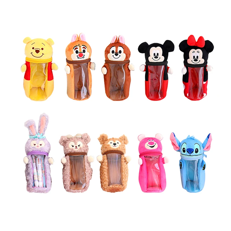 Case Cartoon Mickey Minnie Stitch Lotso Shelliemay Pooh Bear Plush Doll Cute Beauty Pen Holder Box