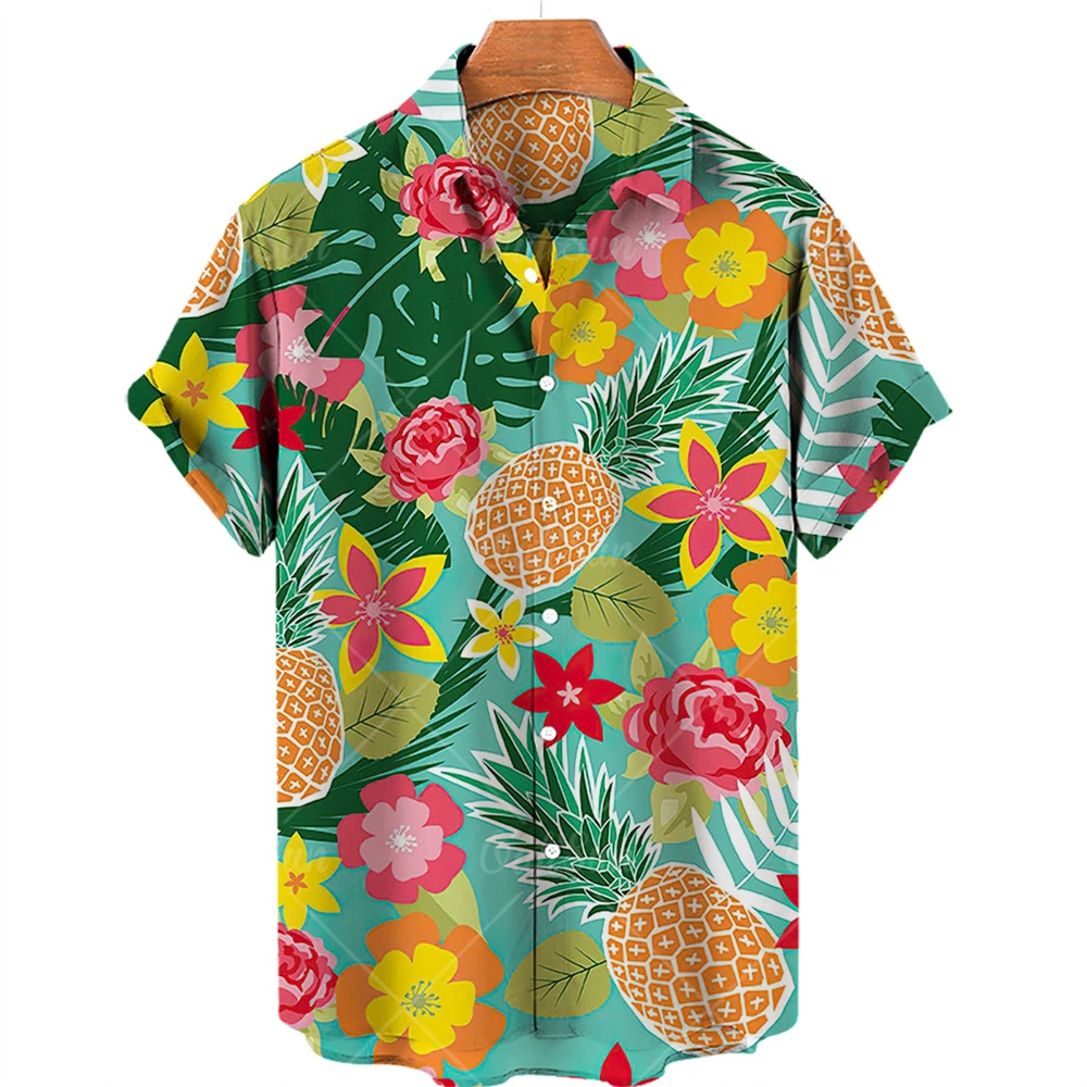 Men's Oversized Tropical Fruit Pattern Hawaiian Floral 3d Shirts Printed Costume Designer Beach Vintage Vacation Mens Clothing