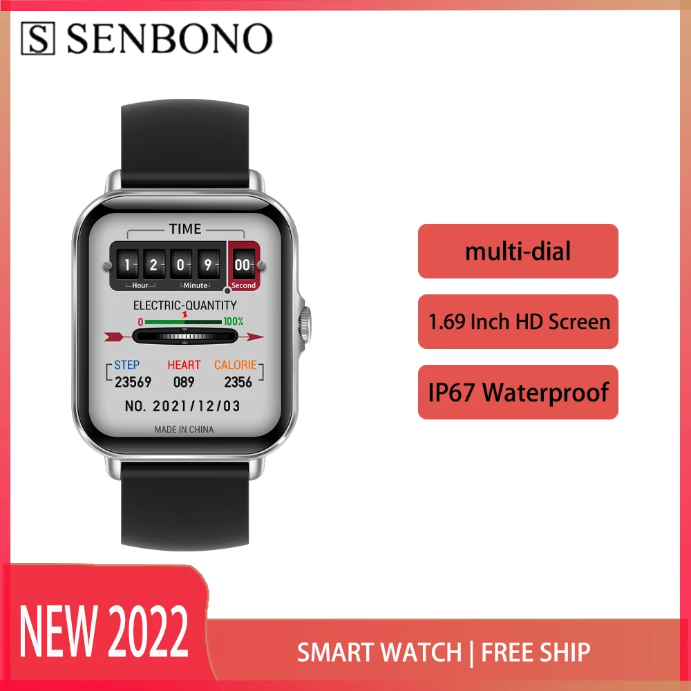 

SENBONO 1.69inch Smart Watch Men Bluetooth Call IP67 Waterproof Heart Rate Monitor Sport Smartwatch Women for IOS Android Xiaomi
