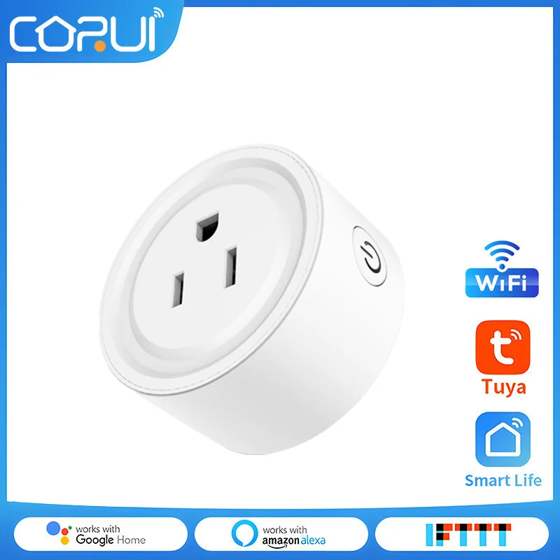 Купи CoRui Smart Socket Plug WiFi Enabled US Socket Remote Control Outlet Smart Home Work With Alexa Google Assistant за 449 рублей в магазине AliExpress