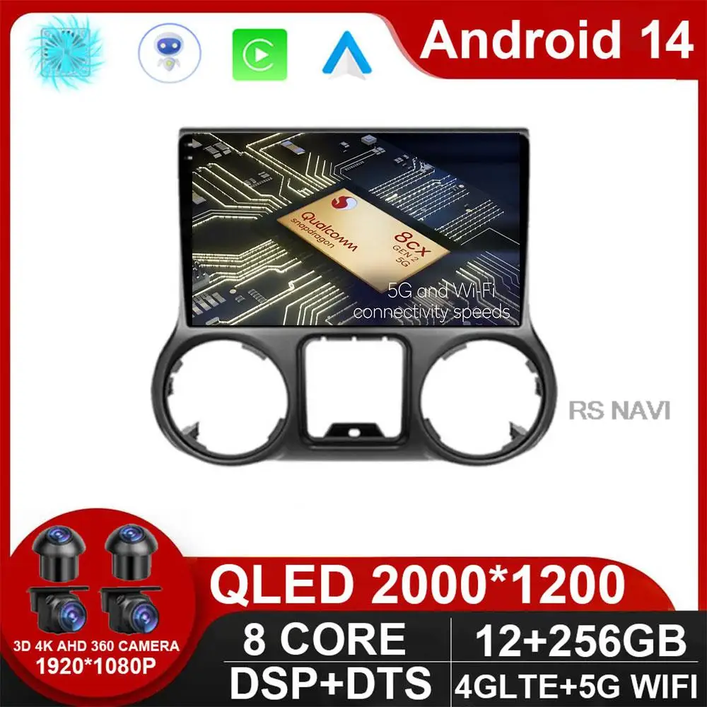 Автомагнитола CarPlay для Jeep Wrangler 3 JK 2011 - 2018 Android 14 автомобильный мультимедийный