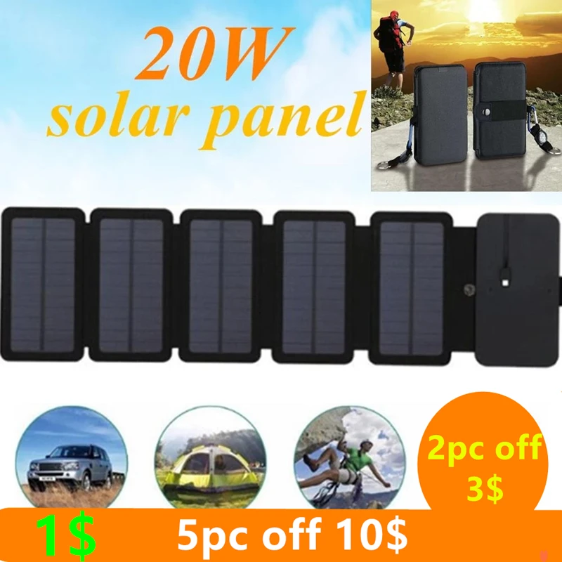 

KERNUAP 20W Power Folding Solar Cells Charger Outdoor 5V 2.1A USB Output Devices Portable Solar Panels For Phone Charging