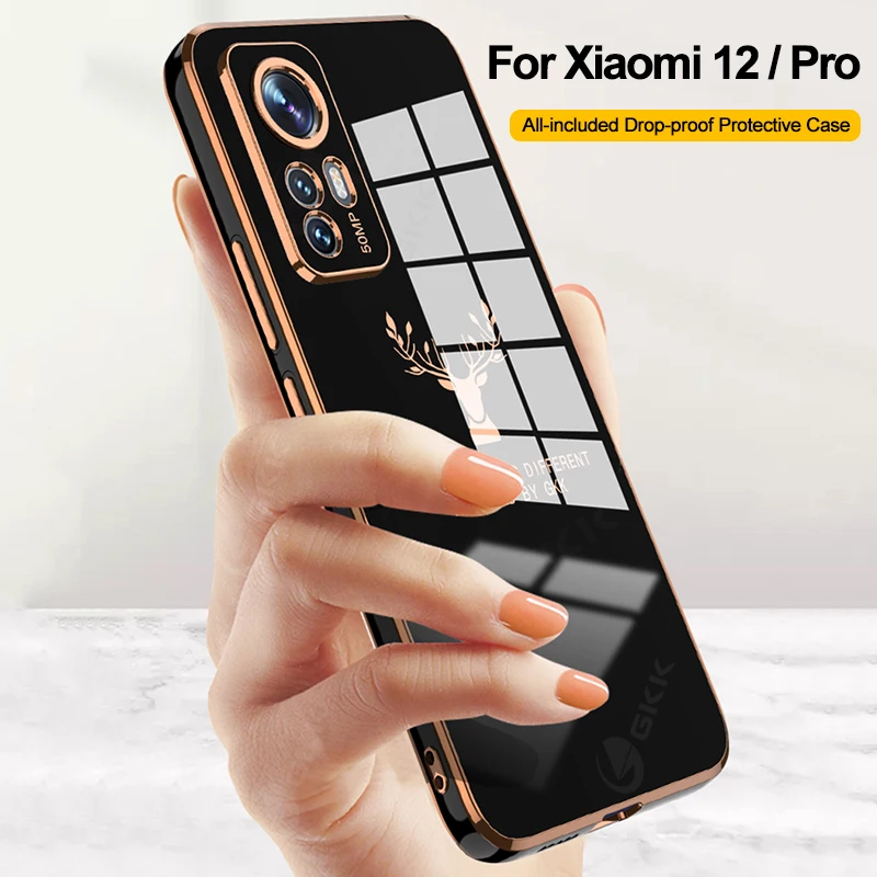 

GKK Luxury Elk Pattern Plating Soft Case Cover For Xiaomi 12 Pro All-included Shockproof Protection For Xiaomi 12 Pro Case Cover