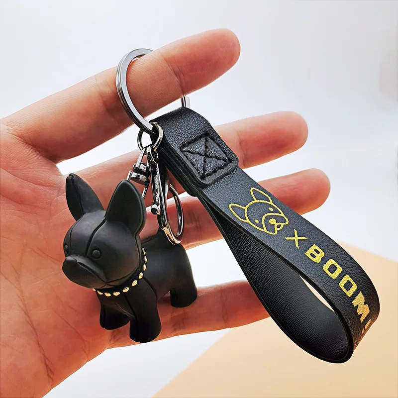 

Fashion Punk French Bulldog Keychain PU Leather Dog Keychains for Women Bag Pendant Jewelry Trinket Men's Car Key Ring Key Chain