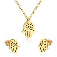 carlidana 2pcsset hamsa hand necklace gold color stainless steel set evil eye pendant chain hip hop turkish luck jewelry