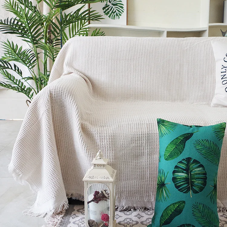

Nordic ins simple Su Waffle lattice sofa blanket decorative cloth sofa towel full cover fabric dust cover protective cover