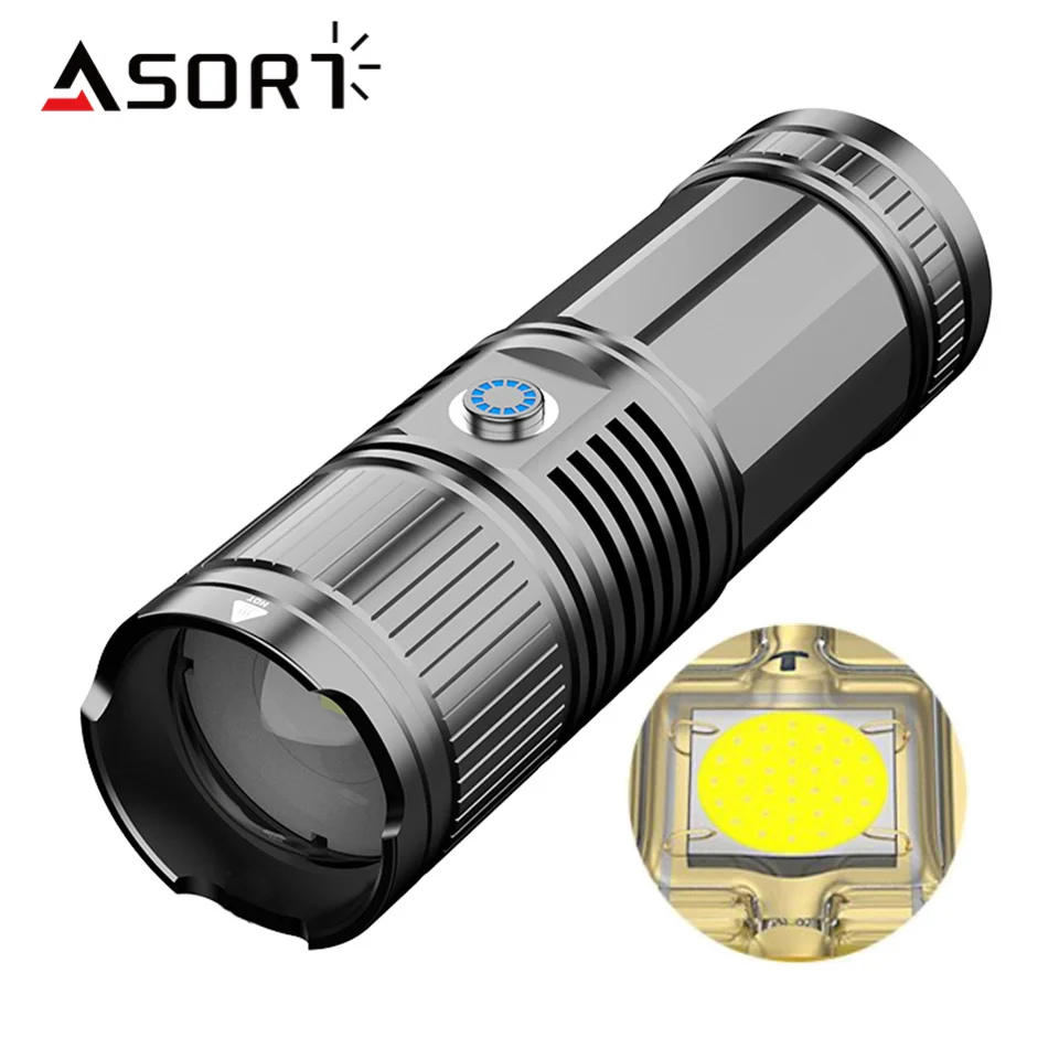 Powerful 30W LED Flashlight Spotlight Long Range Wick Lantern Built-in Battery Type-C Rechargeable USB Torch for Fishing Camping