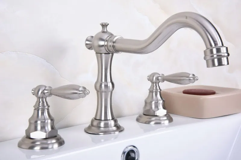 2 Handle Widespread Three Holes 3 Piece Bathroom Faucet Deck Mount Vanity Mixer Sink Tap Tbn013