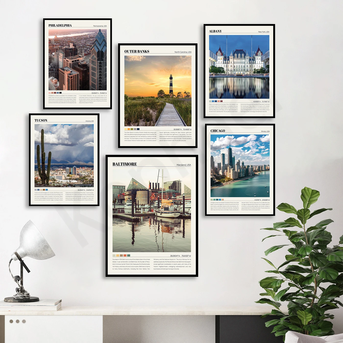 Фото Балтимор Гранд Теттон Шарлотта Филадельфия Альбани Туксон Чикаго Океанский город. Плакат с пейзажем городской путешествия №2