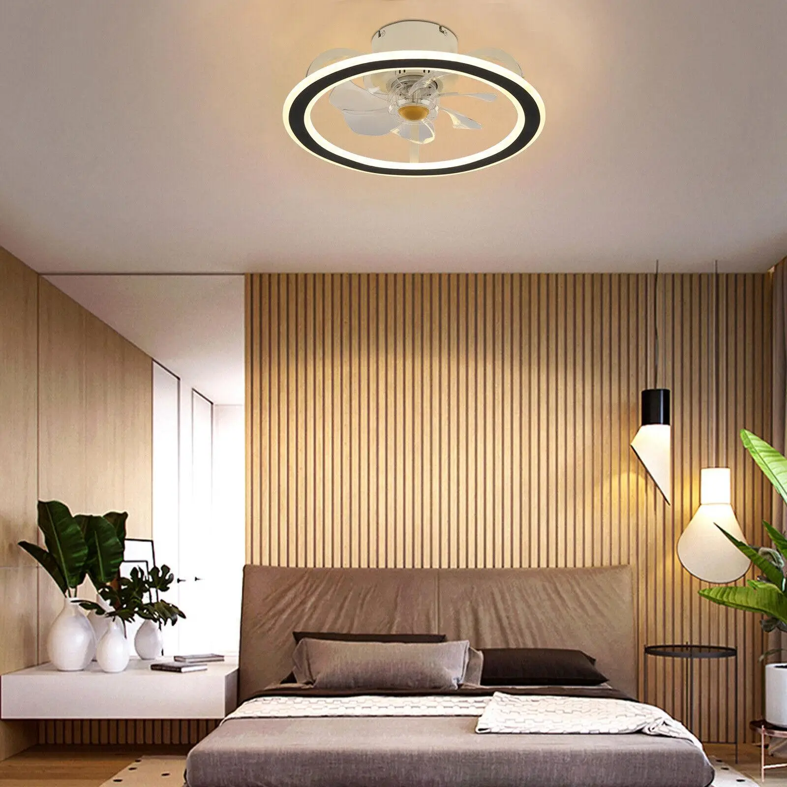 

19" LED Ceiling Fan with Light Remote&APP Control Bladeless Lamp USA