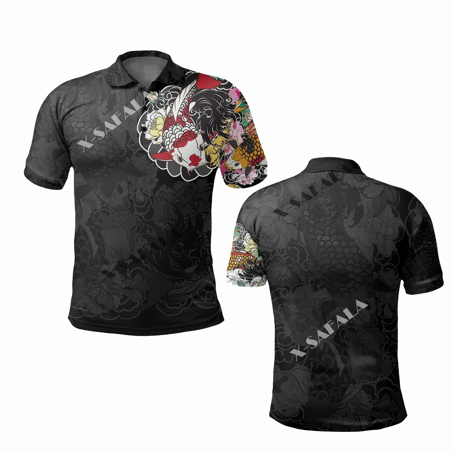 Поло мужское с 3D-принтом японская рубашка-поло коротким рукавом воротником