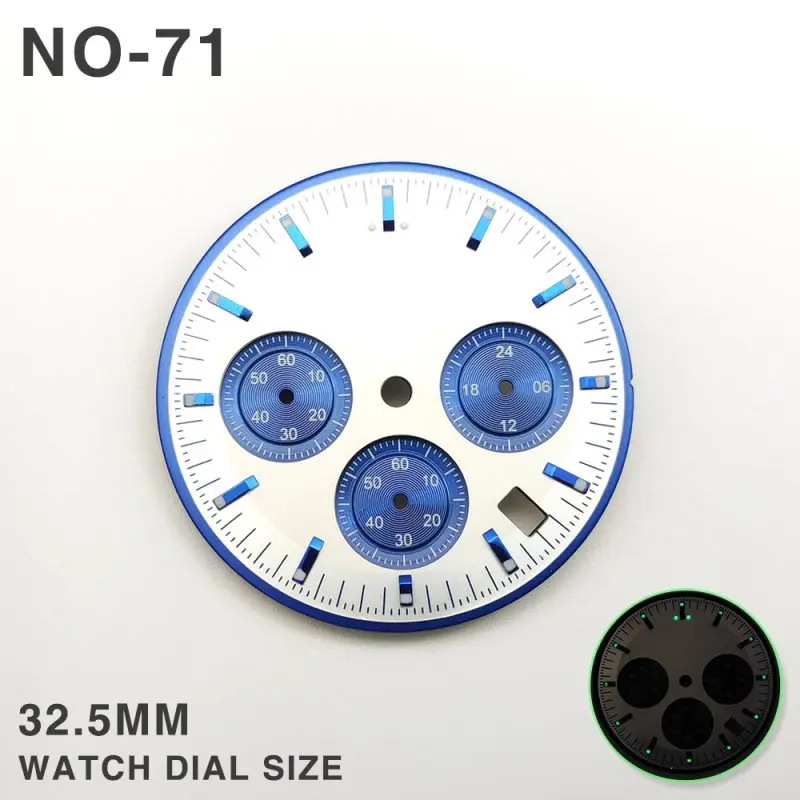 Modified Watch Accessories 32.5mm Chronograph Function Green Luminous VK63 Six-pin Dial with Hand  Fits for VK63 Movement