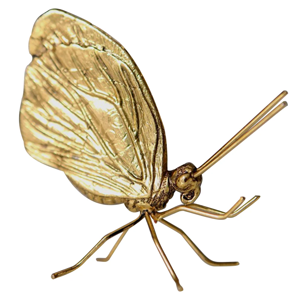 

Golden Butterfly Sculpture Small Brass Decoration Vintage Statue Desk Top Drawer Desktop Miniature Adornment Indoor