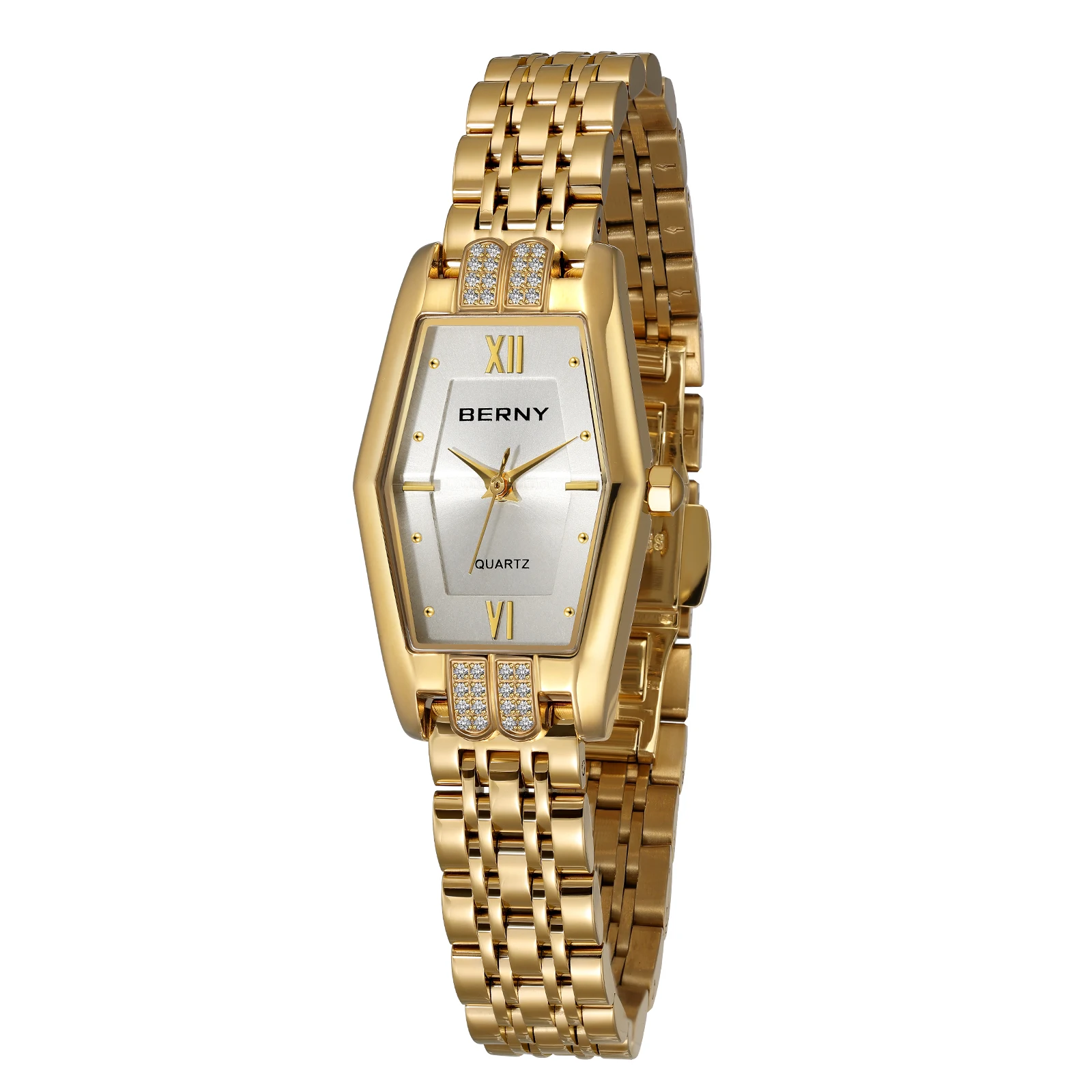Berny Women's Bracelet Watch Diamond Gold Wristwatch Ladies Quartz Watch Luxury Stainless steel High Accuracy Waterproof Watches