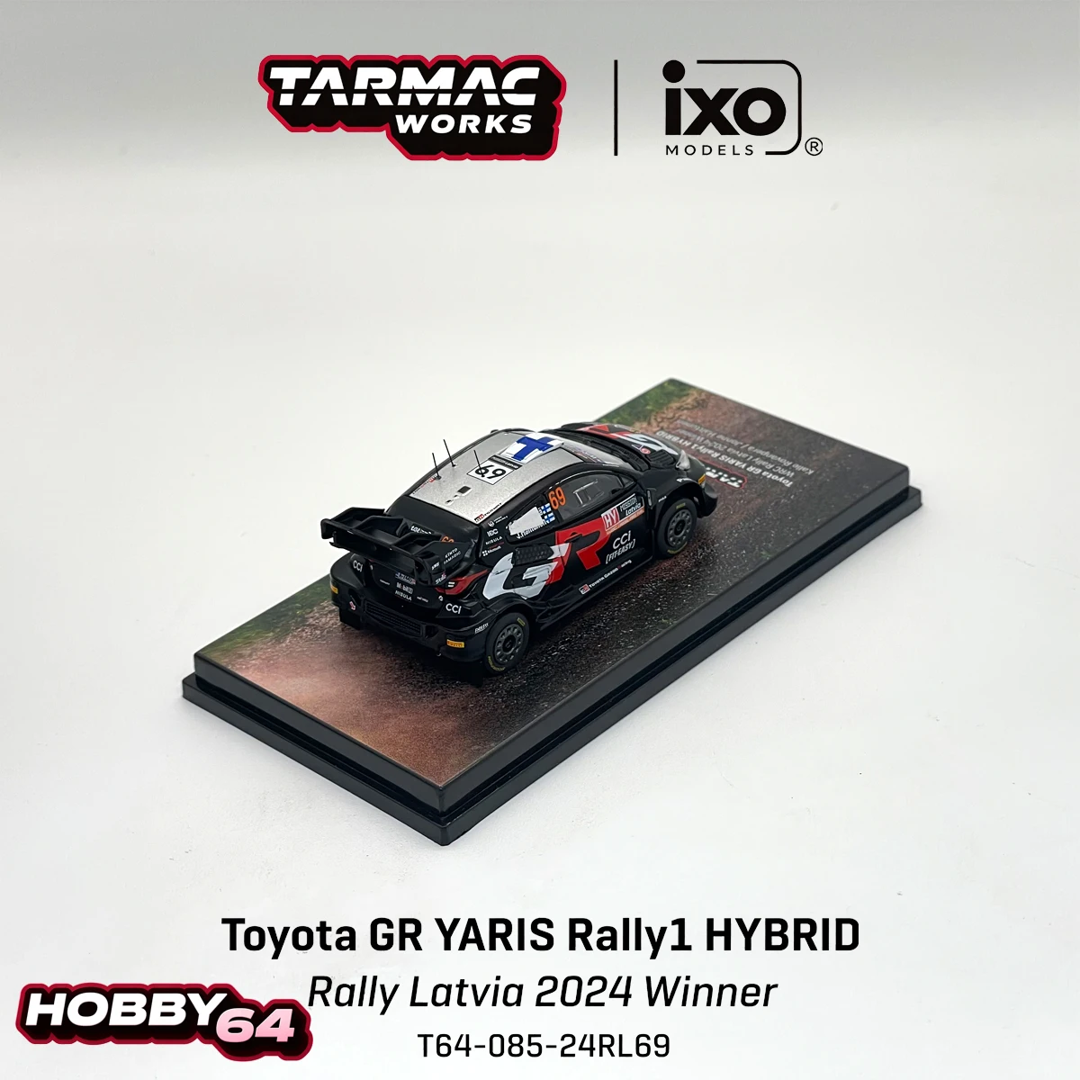 Фото В наличии, быстрая доставка: Tarmac Works X IXO 1:64 GR YARIS Rally1 HYBRID # 69 Латвия 2024 Winner Rally T64-085-24RL69 Модель автомобиля из литого металла №5