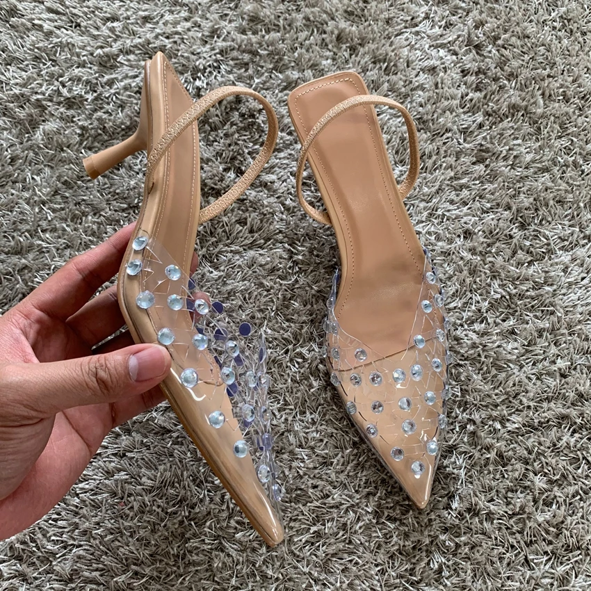 Женские прозрачные туфли-лодочки из ПВХ на высоком каблуке с острым носком