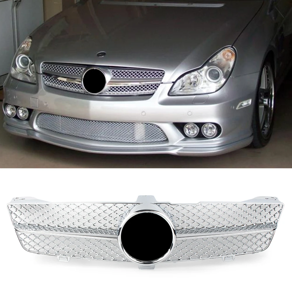 

CLS63 CLS550 AMG Look Front Grille Upper Grill For Mercedes Benz CLS-Class W219 2008 2009 2010 2010 2011 w/ Emblem Sliver ABS