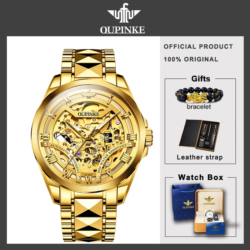 

OUPINKE Top Brand Men Mechanical Watch Luxury Automatic Watches Sapphire Waterproof 50M Sports Skeleton Wristwatch Montre Homme
