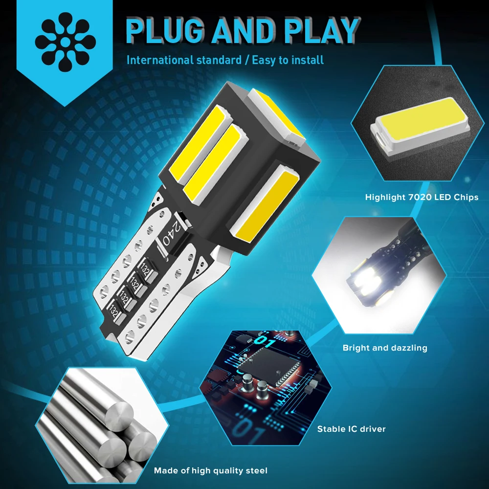 Светодиодная лампа T10 7020 7SMD led 12 В с боковым клином |