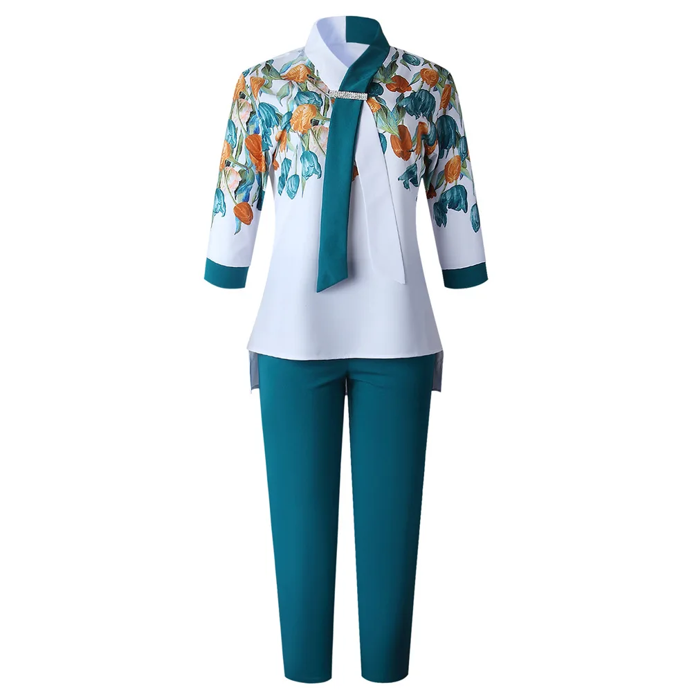 

2 Piece Sets Africa Clothing Women Plus Size Pant Suits Ladies Business Office Shirt Tops And Pants Suits African Set For Ladies