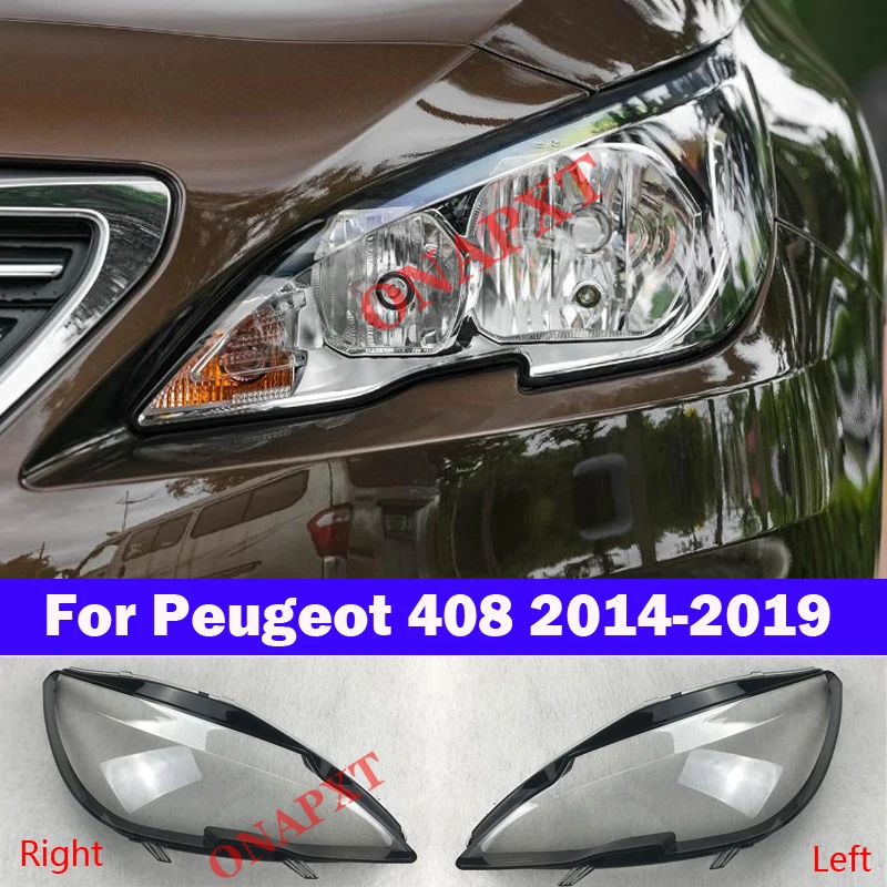 For Peugeot 408 2014-2019 Front Headlamp Lamp cover Lampshade Headlight Waterproof Bright Head Light Shade Shell Caps