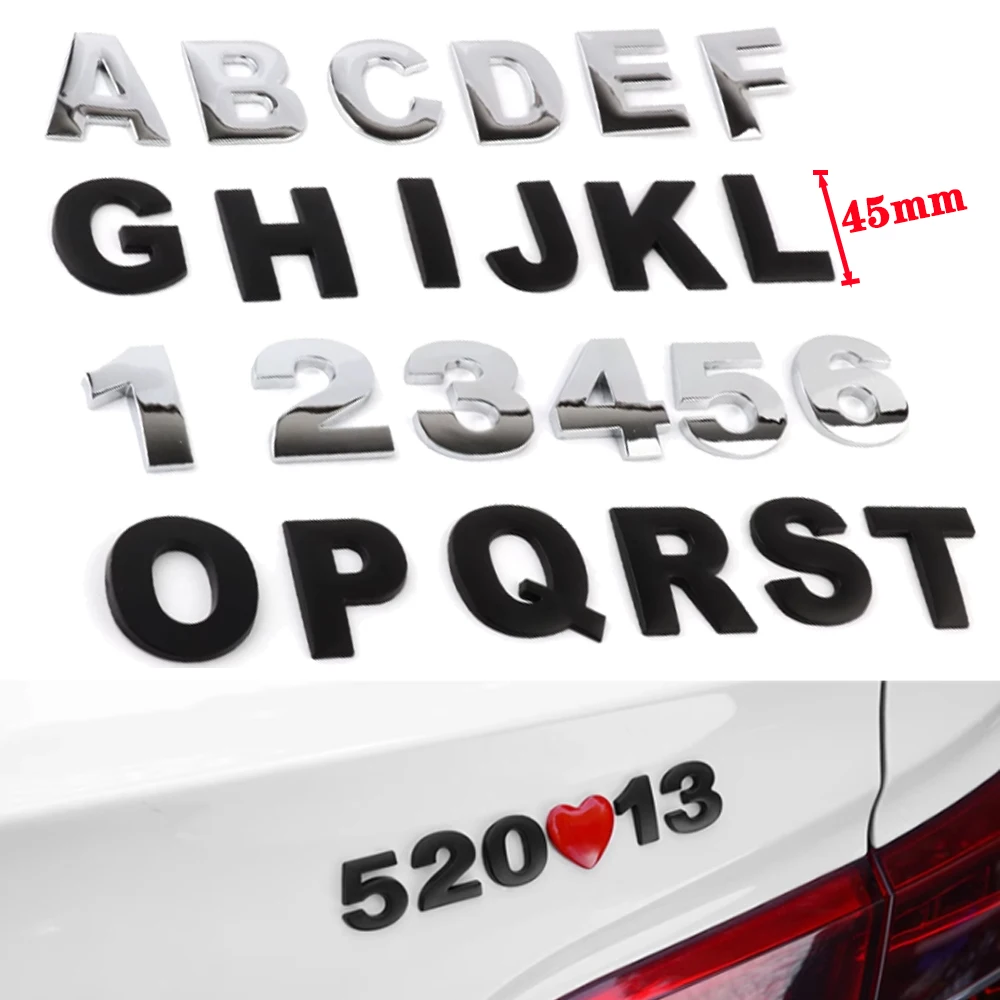 

45 мм автомобильный 3D металлический значок с алфавитом, хромированные буквы, автомобильные аксессуары, наклейки, эмблема, хромированная наклейка для автомобиля