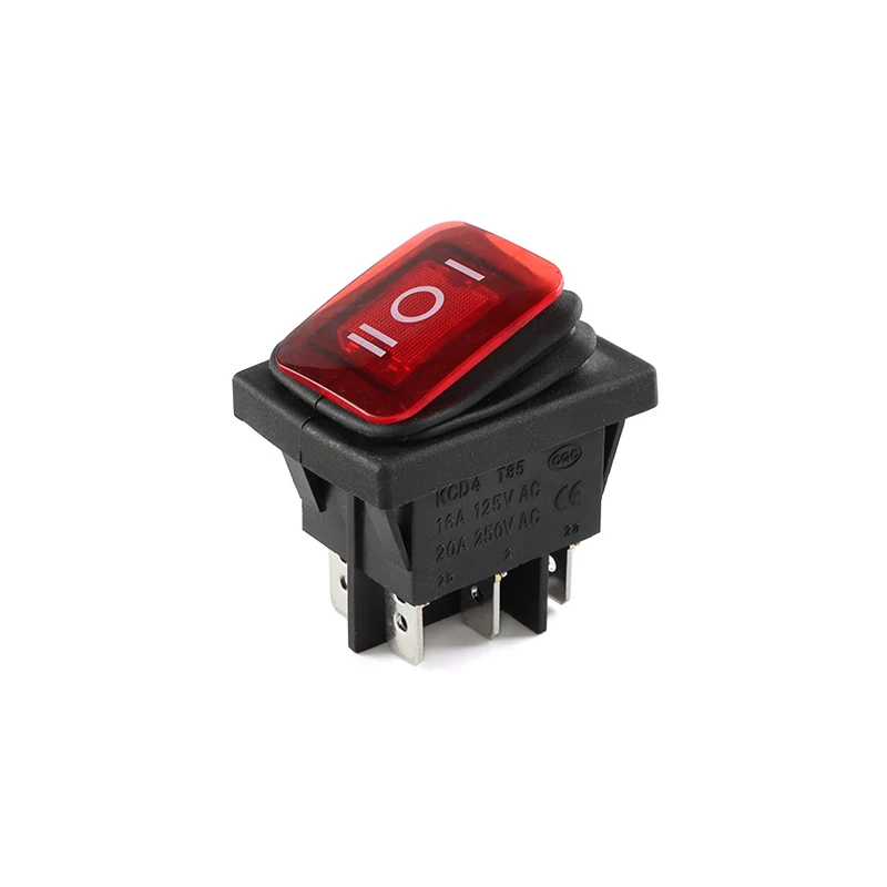 20A125VAC KCD4 Водонепроницаемый переключатель ВКЛ-ВЫКЛ-ВКЛ Кулисный переключатель 12 В Выключатель питания 3 положения 6 контактов самоблокирующийся 16A 250 В переменного тока