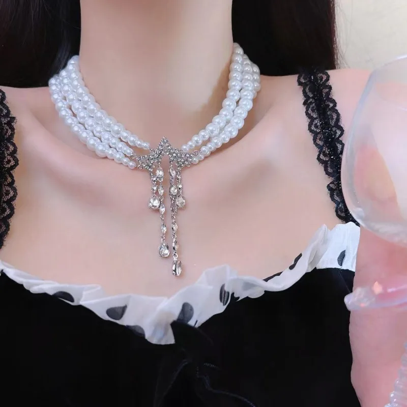 Многослойные жемчужные ожерелья Draweye Y2k для женщин винтажные с кисточками
