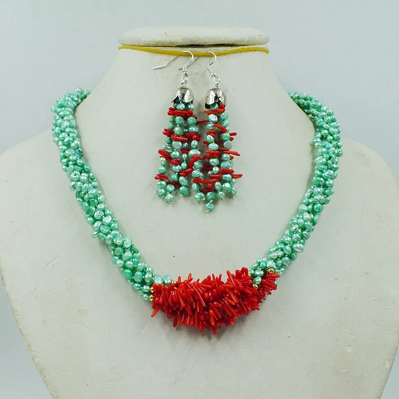 Ожерелье серьги из 6 нитей диаметром 3 мм с натуральным жемчугом в стиле