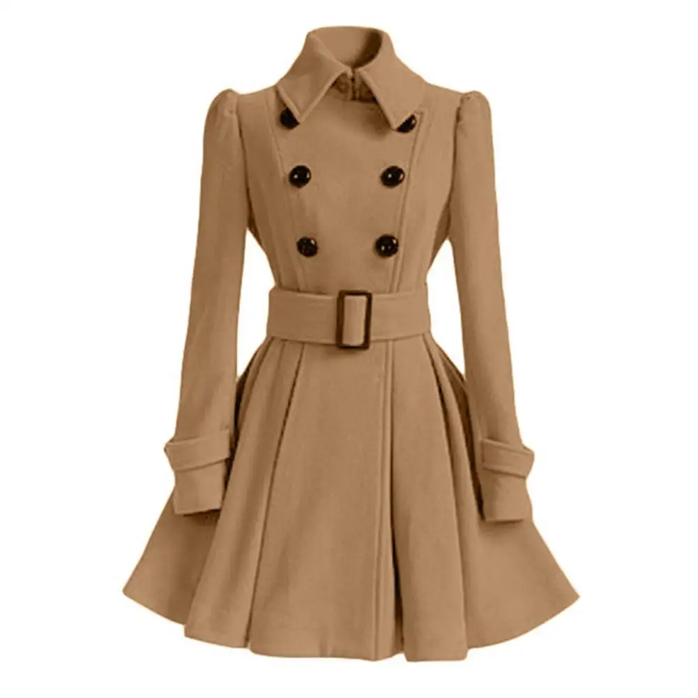 

Autumn Winter Women Woolen Coat Double Breasted Female Warm Slim Fit Daily Leisure Outerwear Comfort and Soft Trench