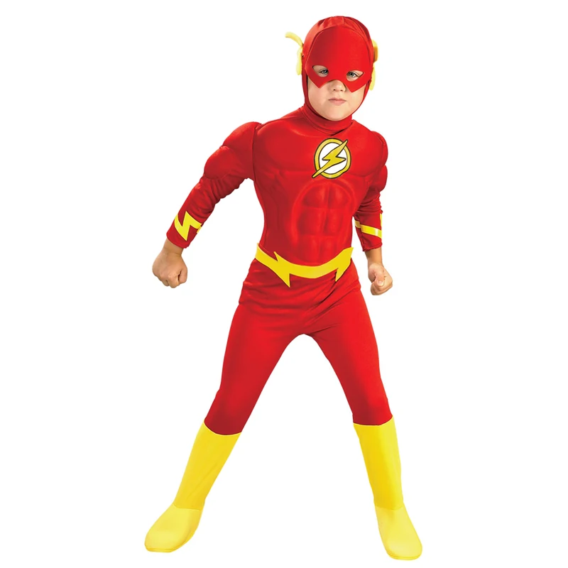 Crianças o flash traje músculo cosplay uniforme de super-herói para meninos purim festa disfarce