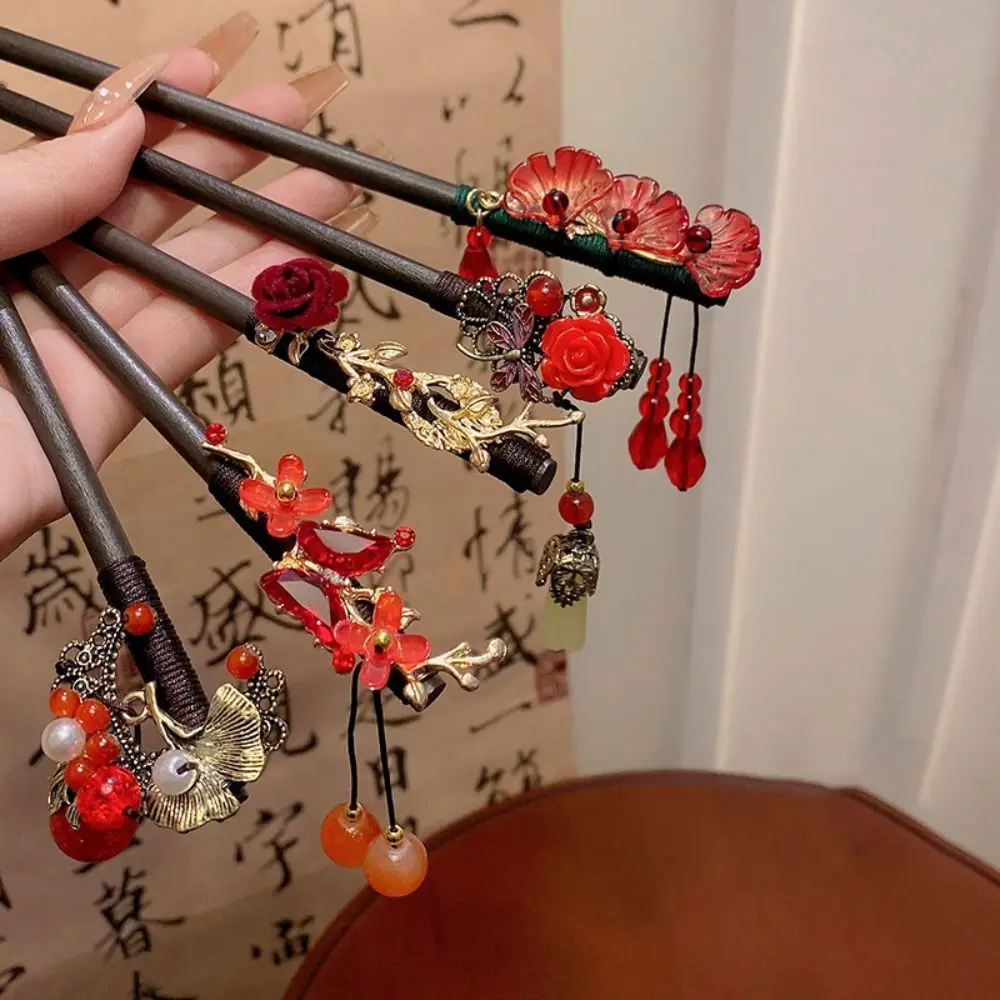 Винтажная ретро красная палочка для волос в древнем стиле модная заколка с