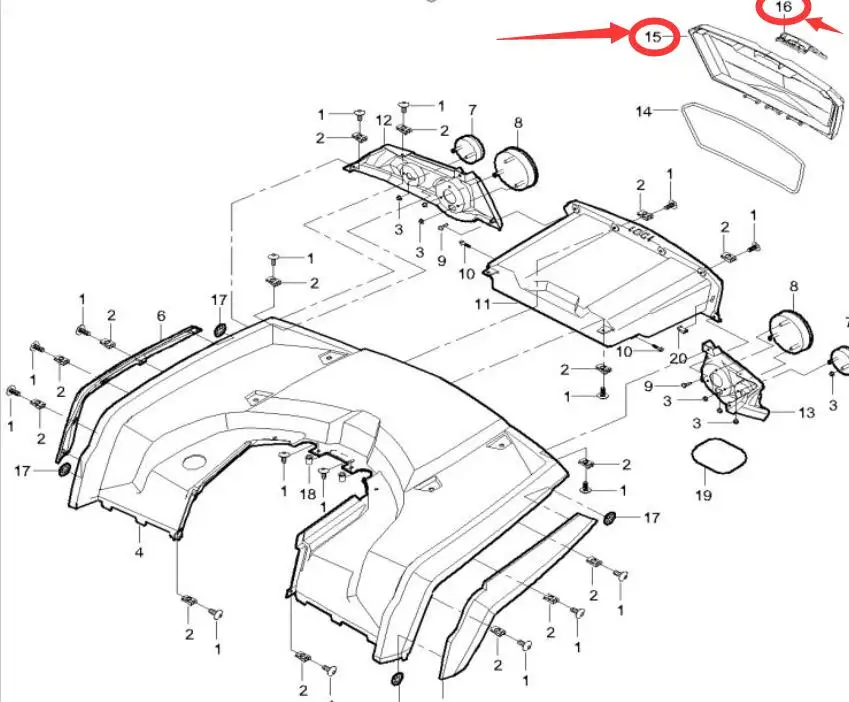 number 15 16 Rear glove box cover for Odes 650 800 1000