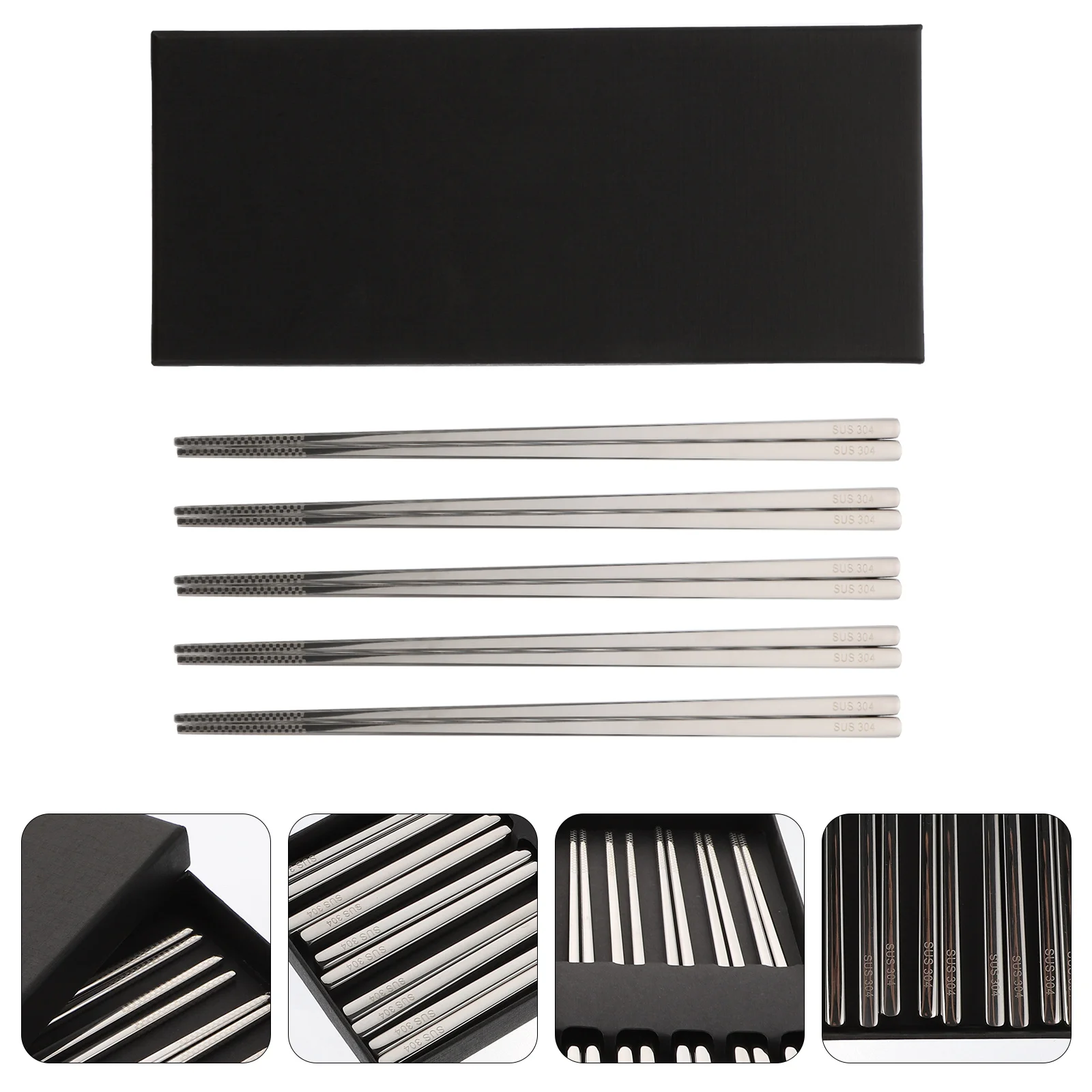 

5 Pairs Portable Non-slips Chopsticks Stainless Steel Chopsticks Spiral Chopsticks