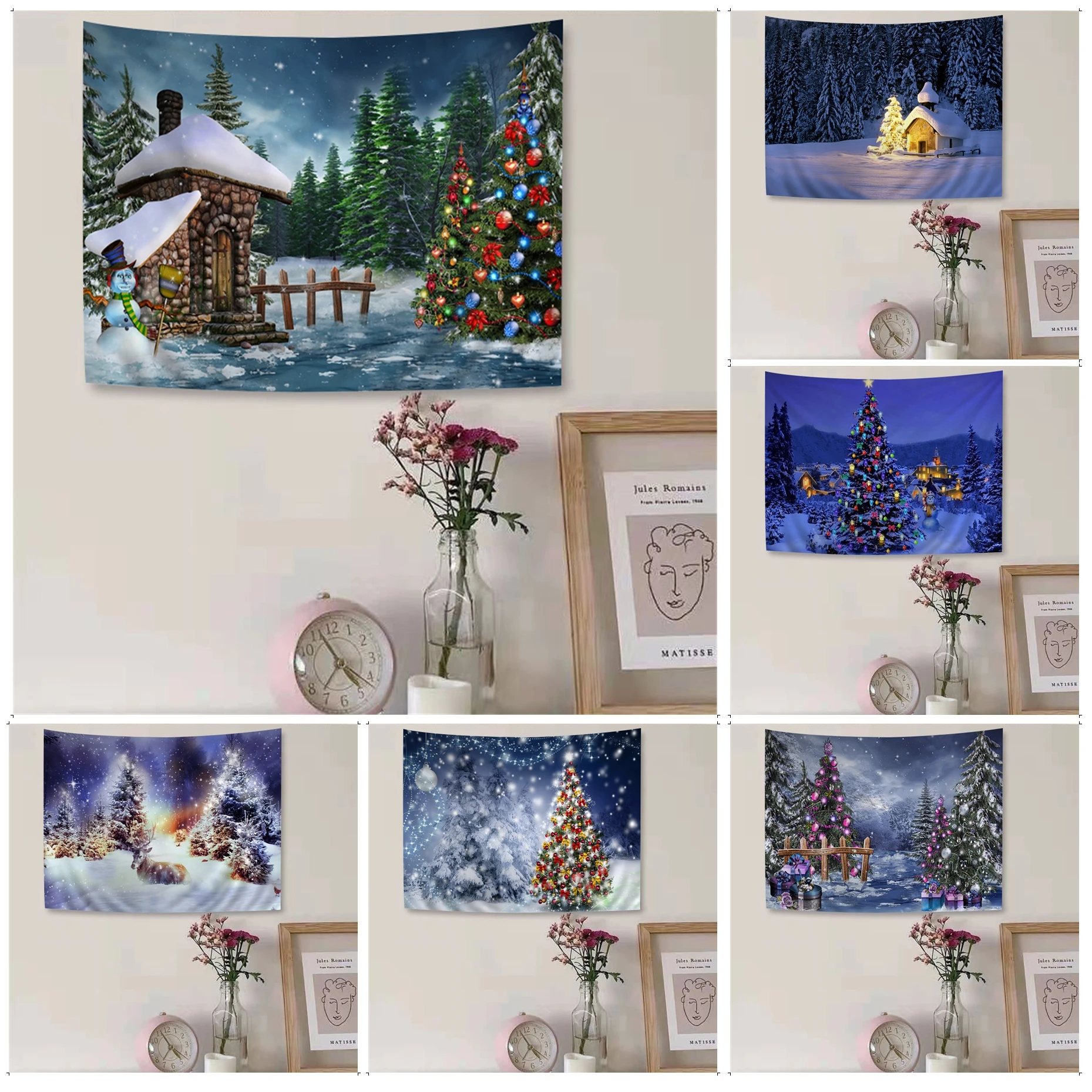 

Christmas Tree Snowman Cartoon Tapestry Bohemian Wall Tapestries Mandala Wall Hanging Home Decor