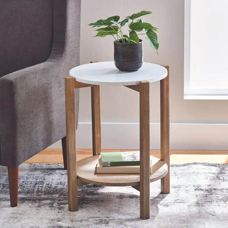 

Round Marble End Table Sofa Side Table for Bedroom Living Room