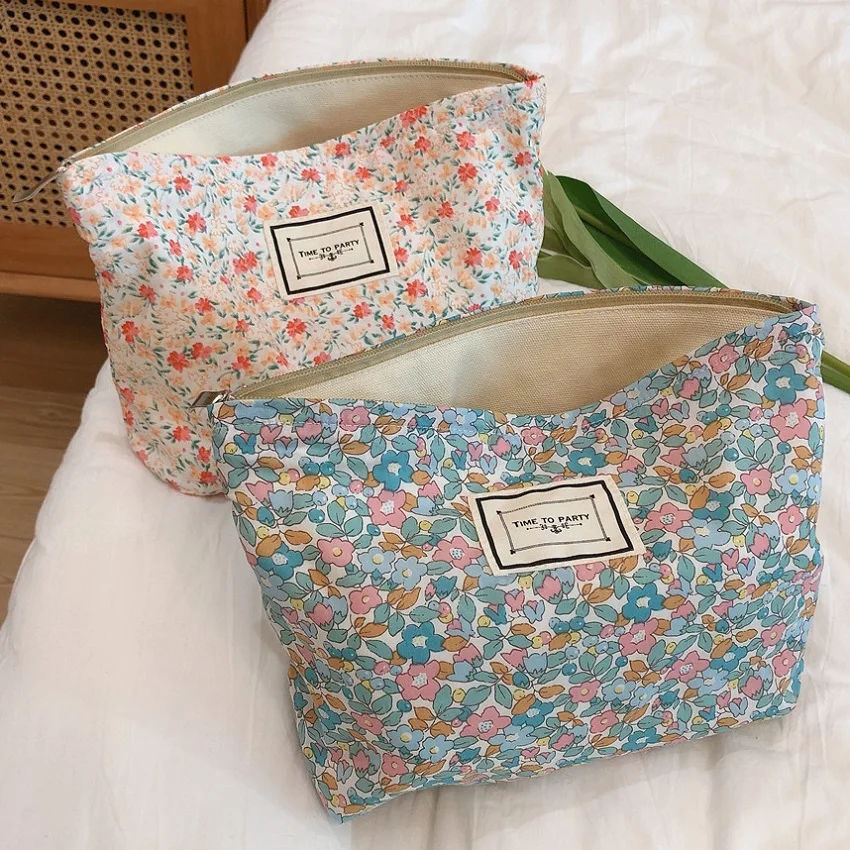 Floral Makeup Bags For Women Large Cotton Cosmetic Case Travel Necesserie Storage Organizer Pouch Vanity Bag For Girl Day Clutch