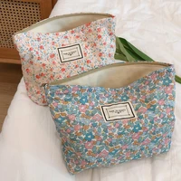 floral makeup bags for women large cotton cosmetic case travel necesserie storage organizer pouch vanity bag for girl day clutch