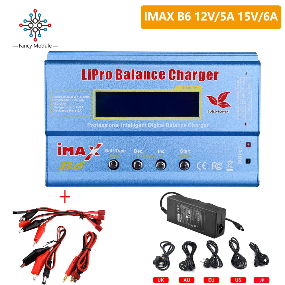 

Цифровое балансирующее зарядное устройство для аккумуляторов IMAX B6, переменный ток, 12 В/5 А, 15 В/6 А, для ЕС, США, Великобритании, Австралии, JP, адаптер для зарядки литий-ионных и никель-кадмиевых аккумуляторов