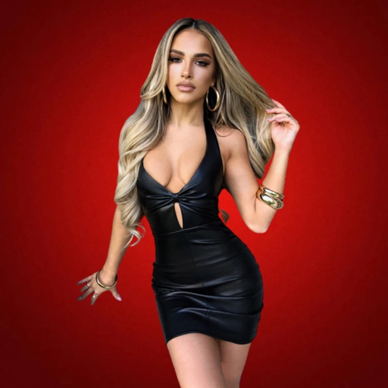 Sexy Halter Leather Short Skirt New Fashion Style High Waist Backless Party Wrap Skirt