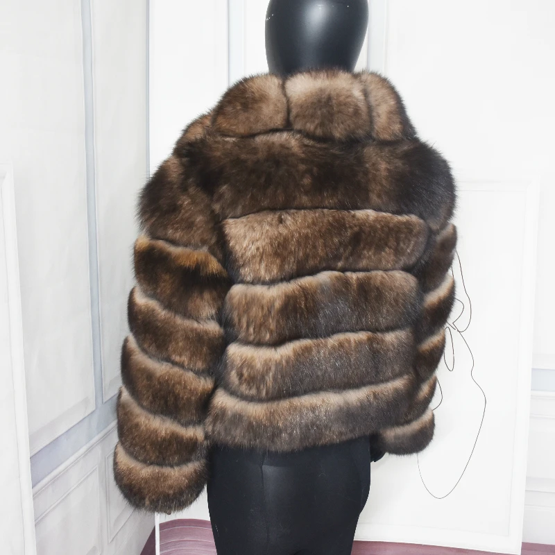 Suit Collar Winter Lapel Real Fox Fur Coat Thick Warm Imitation mink Sable Women's Light Brown Jacket The Fox Fur Short coat