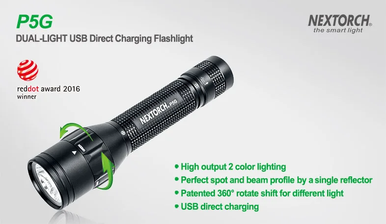 Фото NEXTORCH P5G Reddot Winner Torch Двухцветный светодиодный фонарик Белый и зеленый источник света USB Перезаряжаемый охотничий фонарик №5