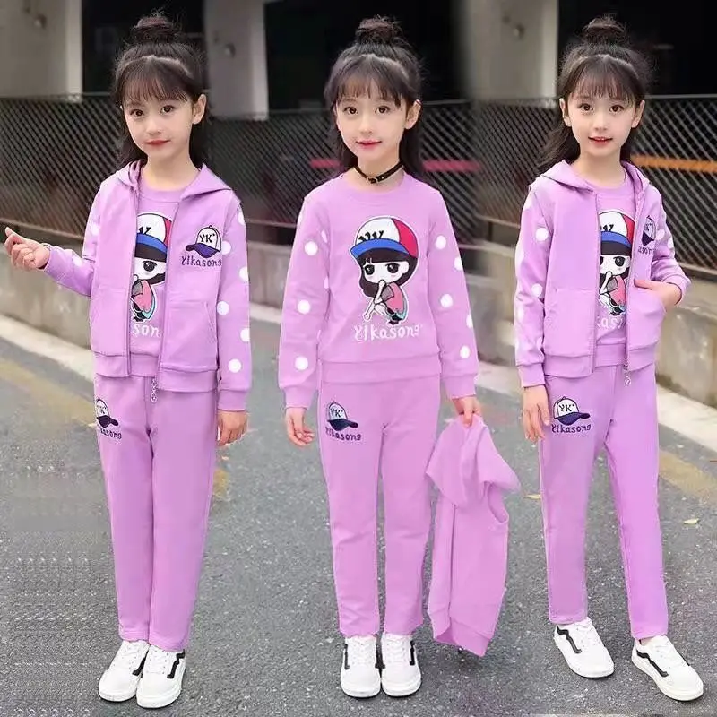

Kids Girls Sports Suit Autumn Children's Hooded Long-Sleeved Jacket + Trousers Two-Piece Casual Student Clothing Suit 7 12 Years