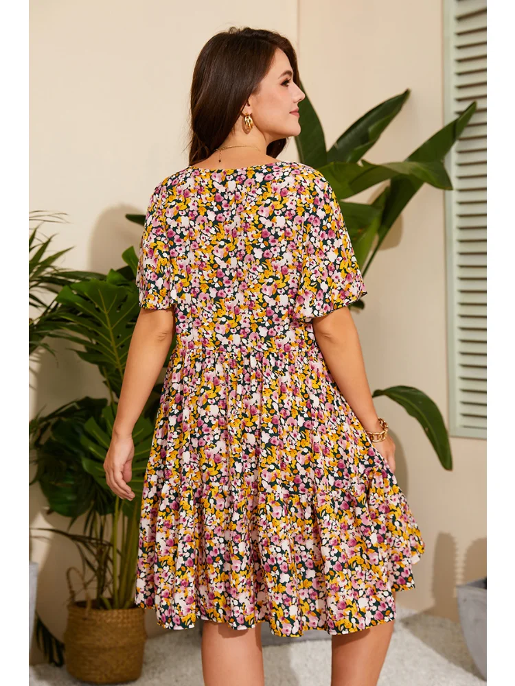 Summer new Mori chiffon dress female waist slim temperament small fresh floral knee-length dress plus size dresses