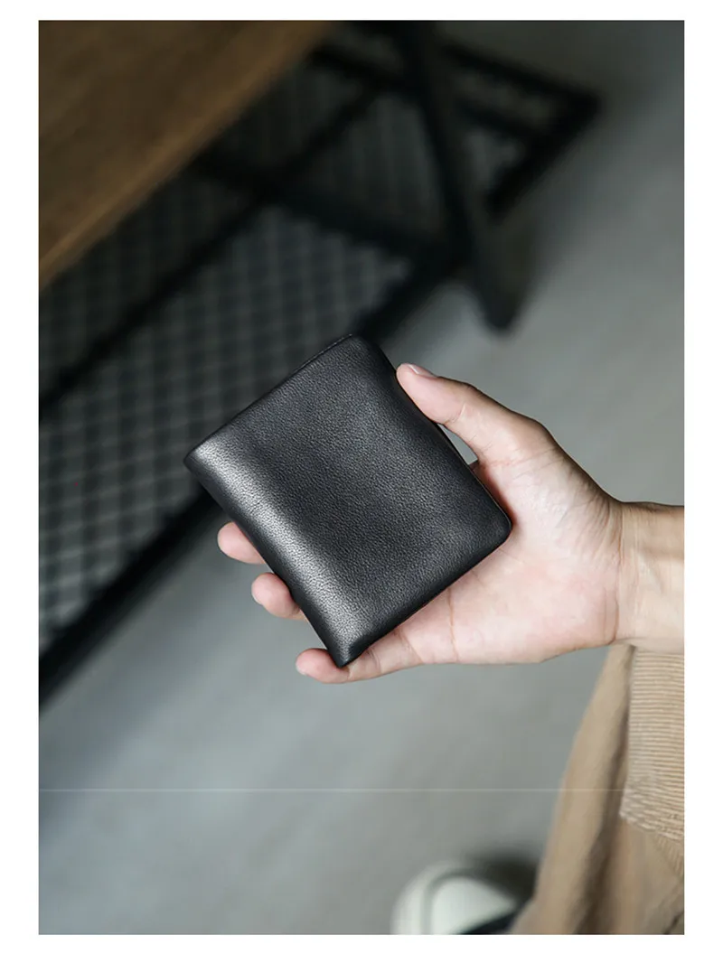 Casual black small genuine leather men's women's coin purse natural soft real cowhide short multi-card card holder wallet